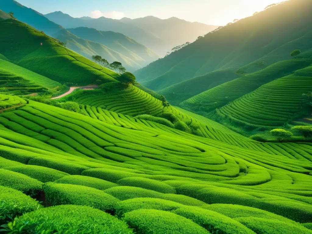 Plantación de té serena en Asia Plantación de té negro en Asia: Tradición, belleza y beneficios para el corazón