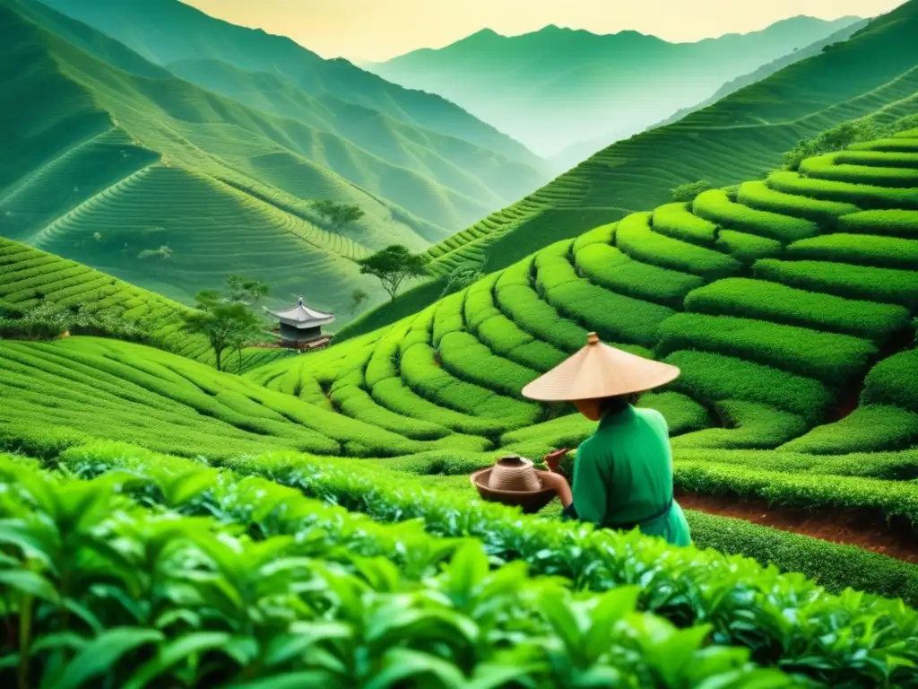 Serena plantación de té en China Plantación de té verde en China: tradición centenaria, beneficios naturales