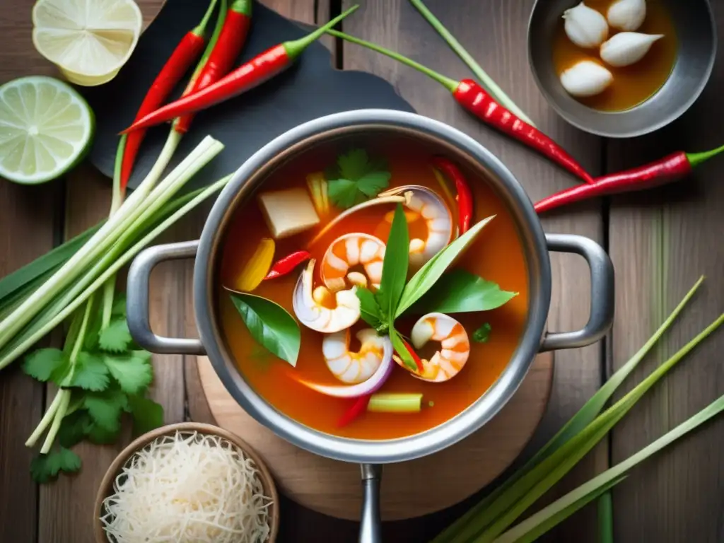 Deliciosa sopa Tom Yum con ingredientes frescos Sopa Tom Yum: Beneficios antiinflamatorios y autenticidad