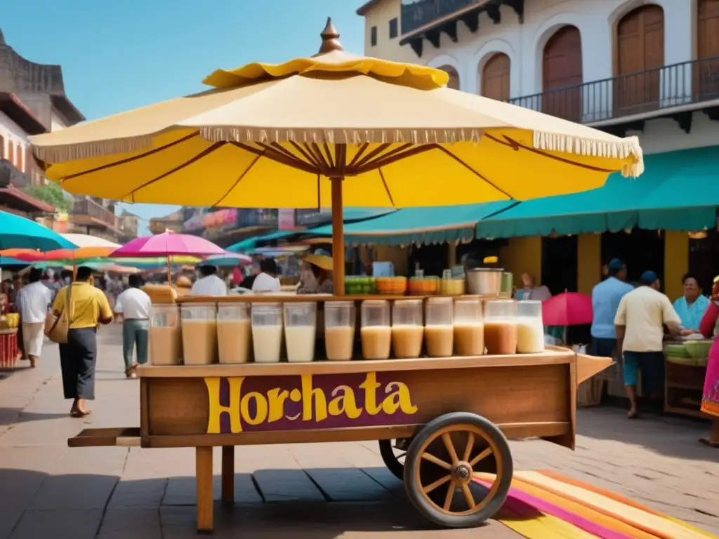 Puesto de horchata tradicional en mercado Horchata tradicional con propiedades nutricionales