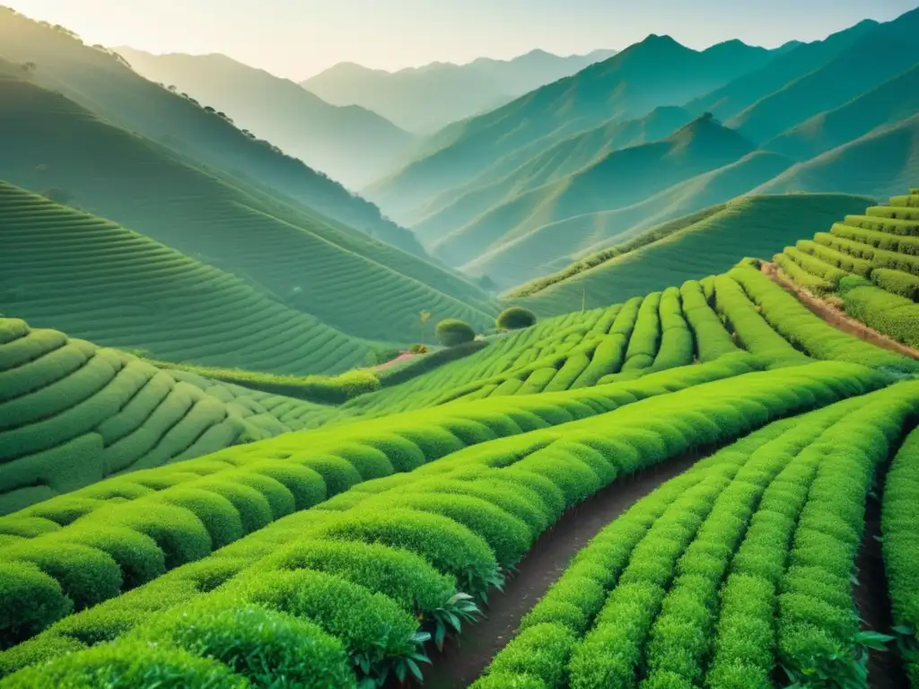 Plantación de té chino tradicional Plantación de té verde en China, belleza natural y beneficios como remedio natural
