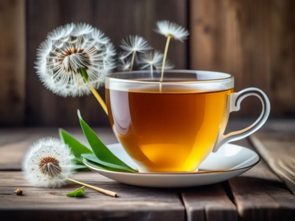 Vintage teacup with dandelion tea Té de diente de león: beneficios detox y nostalgia en una taza vintage