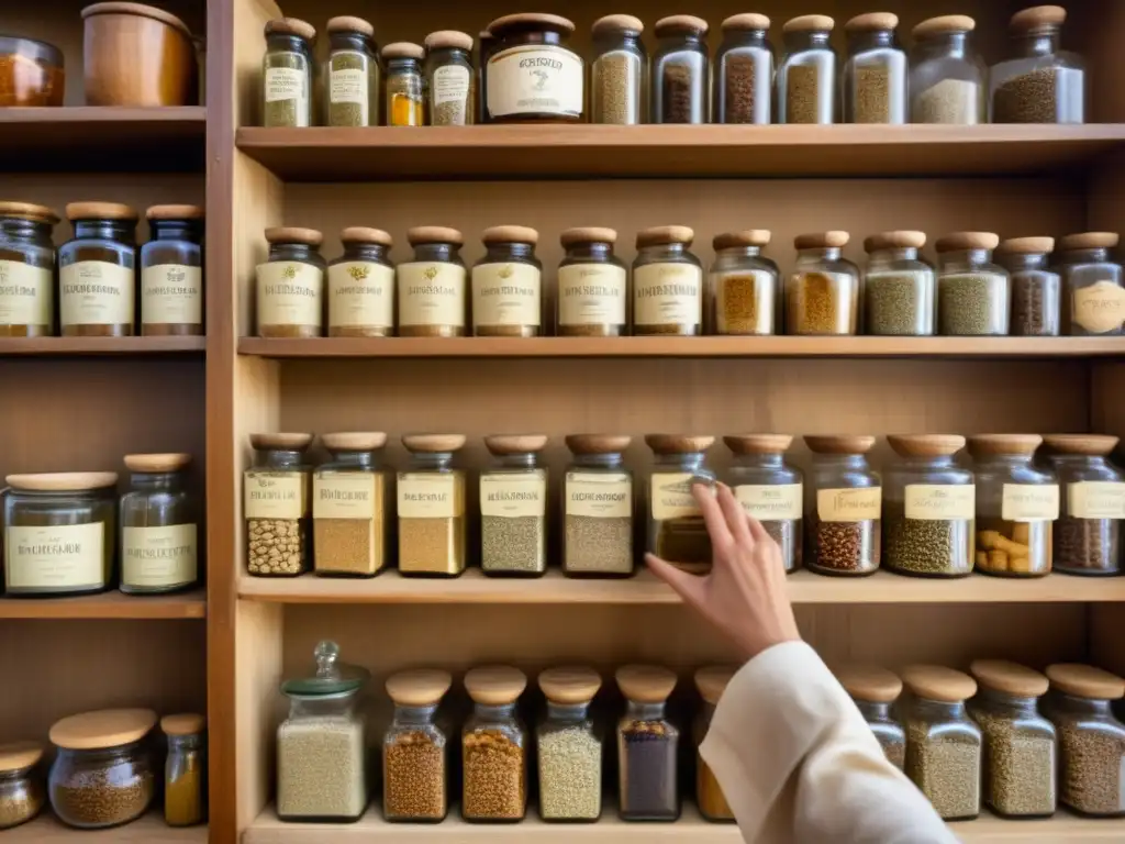 Antigua botica con tarro de Fenogreco Tienda de hierbas y especias con fenogreco: beneficios y usos medicinales