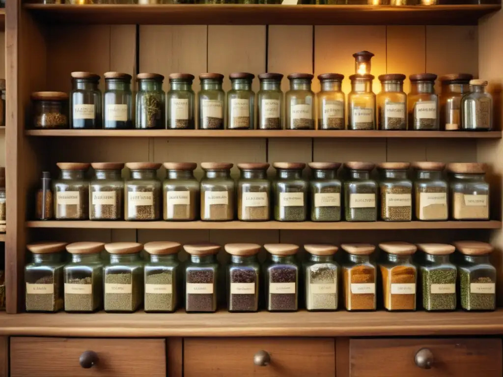Antigua tienda de hierbas con tarro de salvia Beneficios curativos de la salvia en una antigua tienda de hierbas