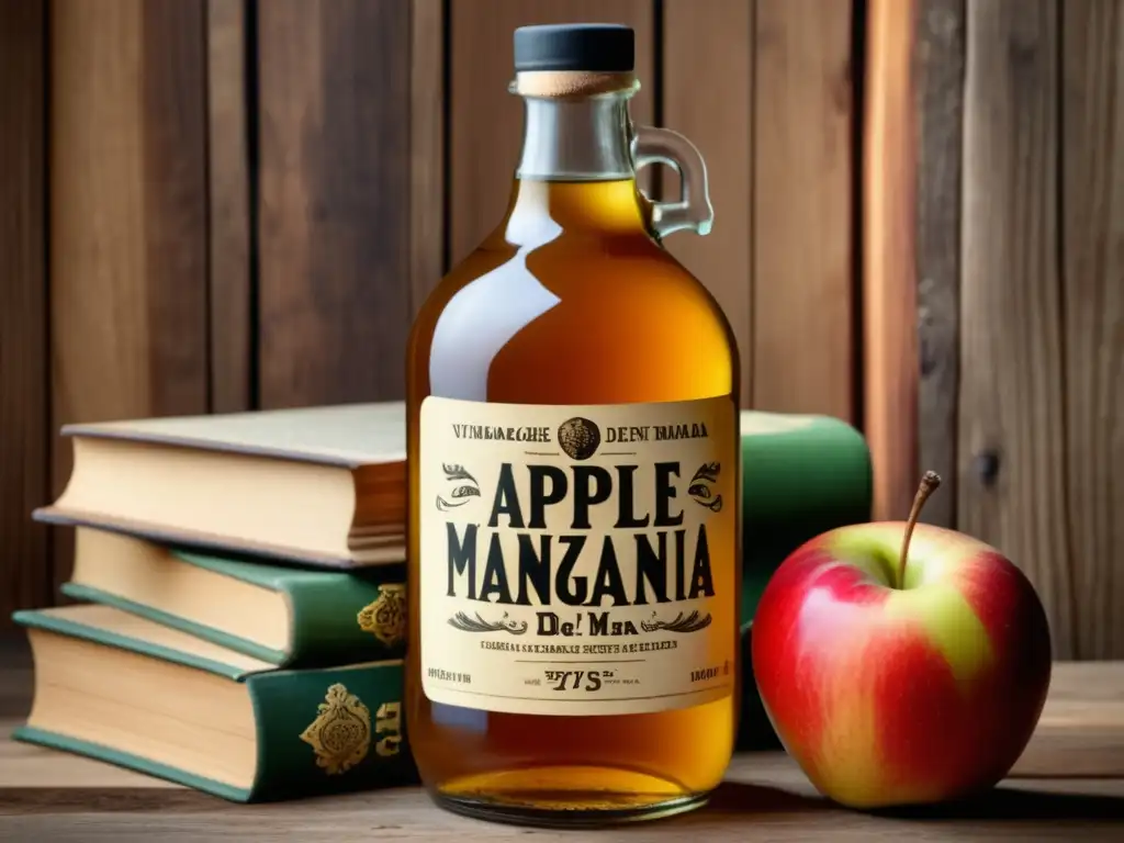 Vinagre de Manzana en botella vintage Vinagre de Manzana: Beneficios y exploración científica en imagen vintage